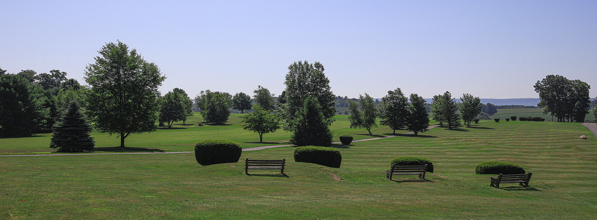 A view of the benches at the Hideaway Hills golf course